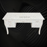 Mother of Pearl Inlay Curved 5 Drawer Floral Desk White 2